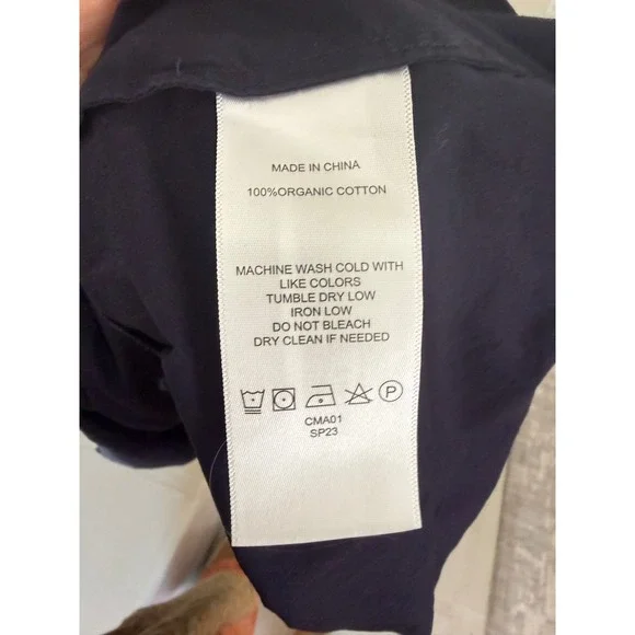 Quince Navy Blue Organic Cotton Smocked Tiered Maxi Dress Ruffle Strap XL - Picture 8 of 9